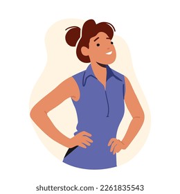 Self-assured Female Character is an Epitome Of Confidence. Cheerful Girl Standing in Confident Posture with Arms Akimbo And Determined Expression on Face. Cartoon People Vector Illustration