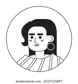 Self-assured hispanic woman monochrome flat linear character head. Long straight hair and earring. Editable outline hand drawn human face icon. 2D cartoon spot vector avatar illustration for animation