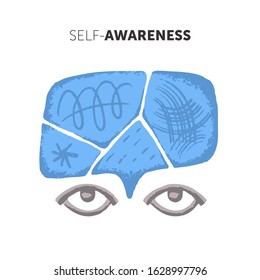 Self-awareness concept. Abstract person being conscious about their thoughts or emotions. Emotional intelligence. Vector illustration.