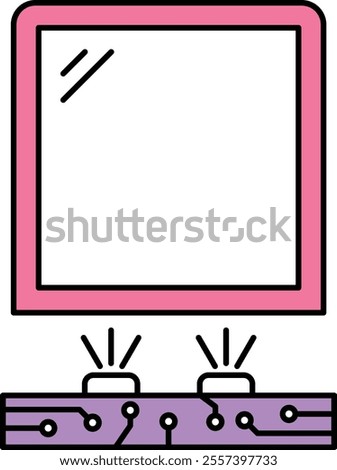 Self-Awareness Icon – Mirror Reflecting AI Elements, Representing AI's Understanding of Its Own Processes and Context. Vector illustration.