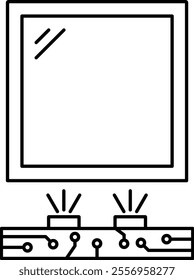 Self-Awareness icon. Mirror reflecting neural nodes symbolizing introspection in AI. Suitable for cognitive discussions. Simple Black outline