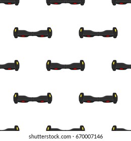 Self-balancing gyroscooter, balance hoverboard, electric device seamless pattern. Made in cartoon flat style