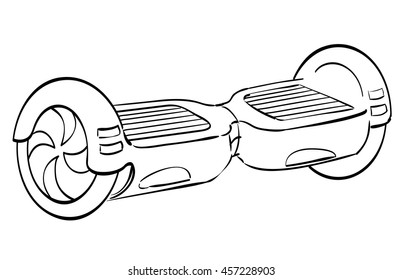 Self-balancing scooter, outline isolated vector