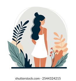 Ilustração de autocuidado e beleza. Ilustração vetorial de uma menina praticando o autocuidado. Para designs com temas de beleza e saúde, promovendo conceitos de amor próprio e estilo de vida holístico