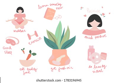 Self-care concept illustration. Flat vector. Hand drew.