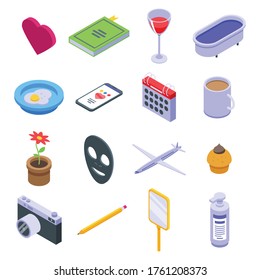 Self-care icons set. Isometric set of self-care vector icons for web design isolated on white background