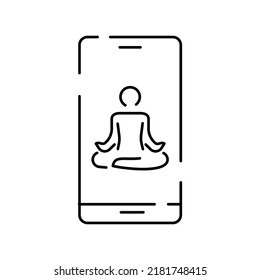 Selfcare line icon. Meditation, yoga, indifference. Mental health concept. Vector for topics like healthy lifestyle, psychology, alternative therapy. Online and phone