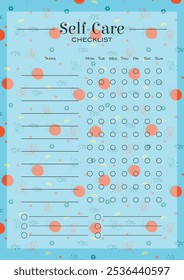 Selfcare list organizer paper sheet. Planner list worksheet template