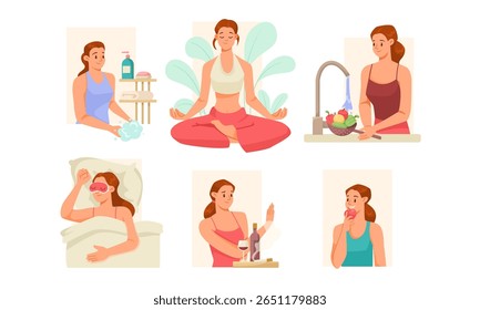 Uma rotina de autocuidado para melhorar o bem-estar e o relaxamento para a saúde mental e corporal