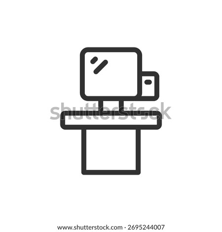 Self-checkout machine, linear icon. Automated retail payment terminal. Line with editable stroke.