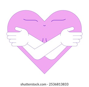 Self-compassion and breast cancer 2D illustration concept. Mental health. Self care behavior. Happy heart hugging self cartoon character isolated on white. Metaphor abstract flat vector graphic