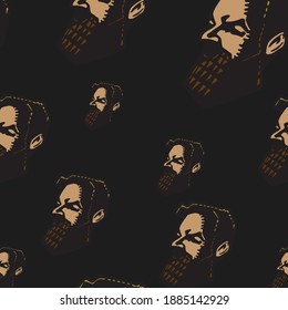 A self-contrast pattern, a bearded man in graphic style on a black background.Ideal for barbershops
