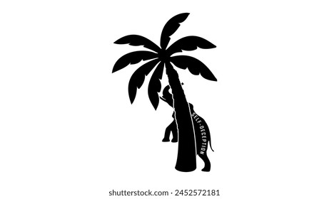 Self-deception emblem, elephant combing behind a tree, black isolated silhouette
