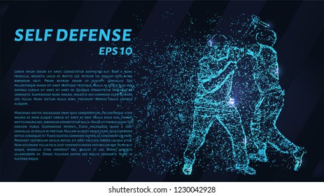 Self-defense of blue glowing dots. Assault on a man with a knife