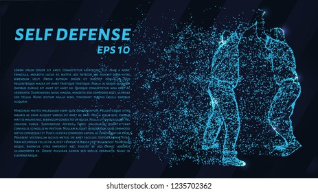 Self-defense of blue glowing dots. Assault on a man with a knife