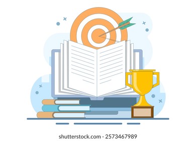 Self-development concept. Skills improvement. Self-study, online education, e-books, distance learning. Goal achievement. Modern flat cartoon style. Vector illustration on background.