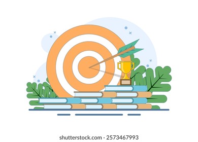 Self-development concept. Skills improvement. Self-study, online education, e-books, distance learning. Goal achievement. Modern flat cartoon style. Vector illustration on background.