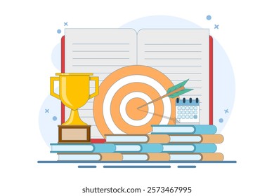 Self-development concept. Skills improvement. Self-study, online education, e-books, distance learning. Goal achievement. Modern flat cartoon style. Vector illustration on background.