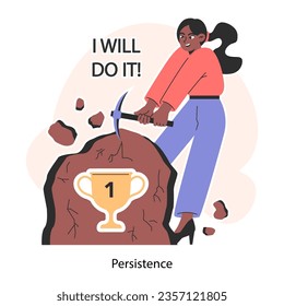 Self-development. Personal growth. Ambitious character' persistence and responsibility towards a goal. Success in challenges overcoming, inspirational progress. Flat vector illustration