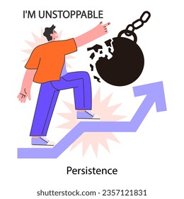 Self-development. Personal growth. Ambitious character' persistence and responsibility towards a goal. Success in challenges overcoming, inspirational progress. Flat vector illustration