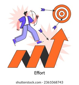 Self-development. Personal growth. Motivation. Ambitious character' persistence and responsibility towards a goal. Success in challenges overcoming, inspirational progress. Flat vector illustration