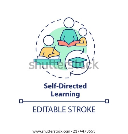Self-directed learning concept icon. Child development basic abstract idea thin line illustration. Encourage learning. Isolated outline drawing. Editable stroke. Arial, Myriad Pro-Bold fonts used