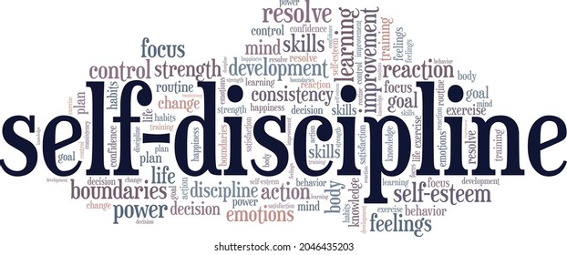 Self-Discipline vector illustration word cloud isolated on a white background.