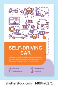 Self-driving car brochure template layout. Autonomous vehicle. Flyer, booklet, leaflet print design with linear illustrations. Vector page layouts for magazines, annual reports, advertising posters