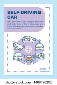 Self-driving car brochure template layout. Autonomous vehicle. Flyer, booklet, leaflet print design with linear illustrations. Vector page layouts for magazines, annual reports, advertising posters