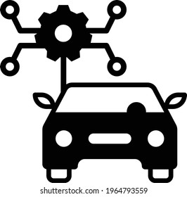 Self-driving Car Calibration Concept, Autopilot Semiconductor With Cogwheel Vector Icon Design, Autonomous Driverless Vehicle Symbol, Robo Car Sign, Automated Driving System Stock Illustration