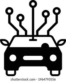 Diseño de auto auto-conducción y construcción circuito eléctrico Concepto Vector Diseño de icono de glifo, Símbolo de vehículo autónomo sin conductor, Signo de vehículo robot, ilustración de material del sistema de conducción automatizada