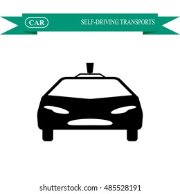 Self-driving car icon, driverless transport 
