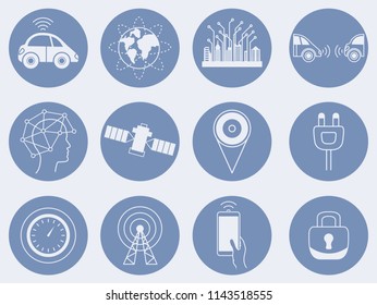Self-driving car icon set. Driverless robotic assistance system signs
