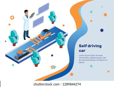 Self-driving car. Isometric Concept.
