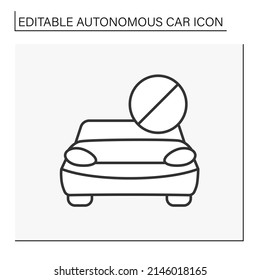 Icono de la línea de auto-conducción. No hay señas de auto. No hay aparcamiento.Concepto de coche autónomo. Ilustración vectorial aislada. Trazo editable