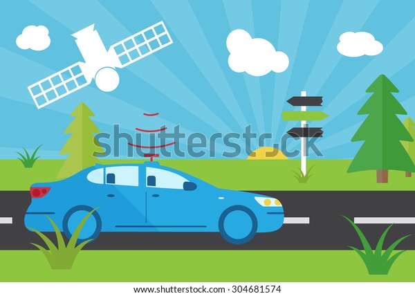 selfdriving car with navigation sensor and
satelite in desert flat vector
illustration