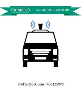 Self-driving minibus icon, driverless transport