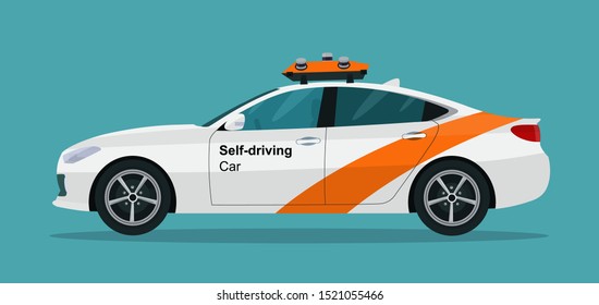 Self-driving sedan car isolated. Vector flat style illustration.