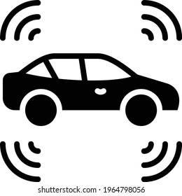 Self-driving Sensor rich Concept, Autopilot Object Scan Vector Glyph Icon Design, Autonomous driverless vehicle Symbol, Robo car Sign, Automated driving system stock illustration