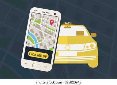 Autocondução táxi aplicação móvel visão frontal vetor ilustração