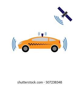 Self-driving taxi vector illustration, future cab