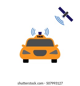 Self-driving taxi vector illustration, future cab