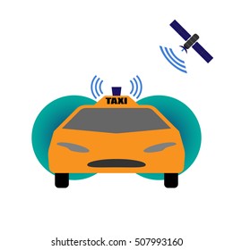 Self-driving taxi vector illustration, future cab