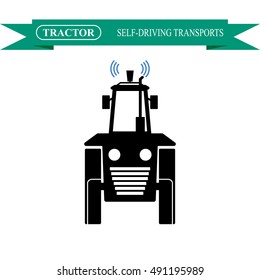 Self-driving tractor icon, driverless transport 