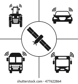 Self-driving transports icons set