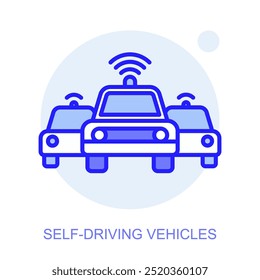 Icono del concepto de vehículos autónomos. Fábrica inteligente. Tecnologías modernas. Industria 4.0. Producción automatizada. Ilustración lineal de Vector.
