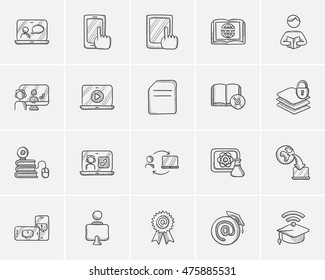 Self-education sketch icon set for web, mobile and infographics. Hand drawn self-education icon set. Self-education vector icon set. Self-education icon set isolated on white background.