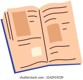 La autoeducación y el concepto de estudio. Libro con páginas de papel e imágenes. Leer literatura usando libros de texto. Libro impreso, edición, publicación de hojas de papel o cuadernos con texto tipográfico