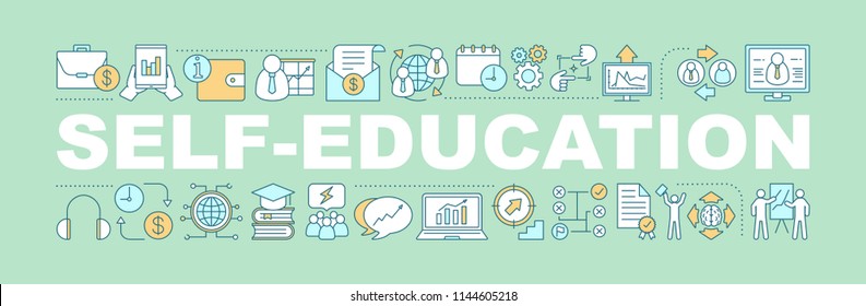 Self-education word concepts banner. Business development. Skill improvement. Personal growth. Isolated lettering typography idea with linear icons. Vector outline illustration