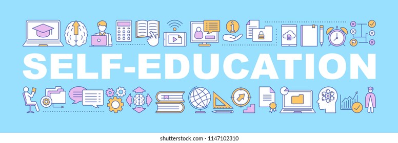 Self-education word concepts banner. Business development. Skill improvement. Goal achieving. Personal growth. Isolated lettering typography idea with linear icons. Vector outline illustration